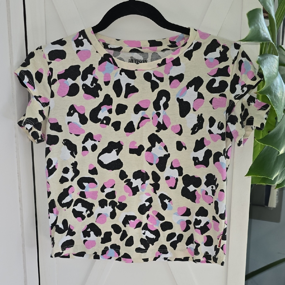 Hudson Jeans Kids T-Shirt - Pink, Black, Cream Leopard Print